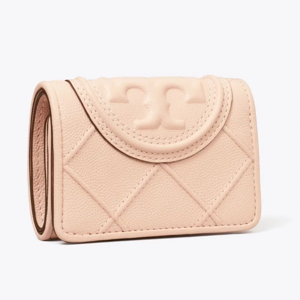 Tory Burch Fleming Soft Polished Grain Small Flap Wallet Pink Dawn Gold